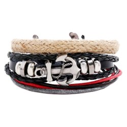 diy set leather anchors bracelet retro weave man Cowhide