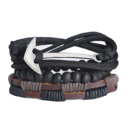 retro weave Cowhide braceletdiy rope occidental style man