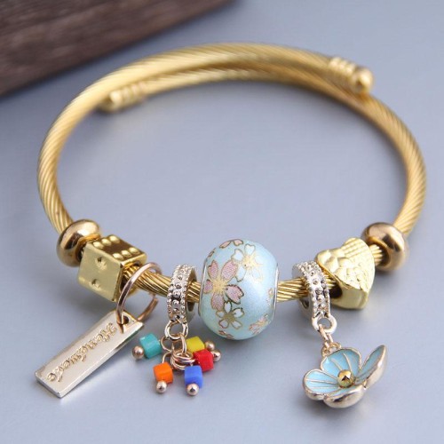 occidental style fashion  Metal all-PurposeD sweet flowers pendant more elements personality bangle