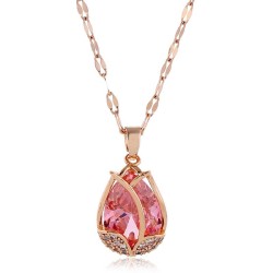 Korean style fashion bronze embed Zirconium tulip personality necklace