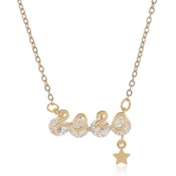 Korean style fashion bronze embed zircon digit personality necklace