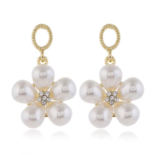 silver  high quality occidental style fashion Metal Pearl flowers concise temperament ear stud