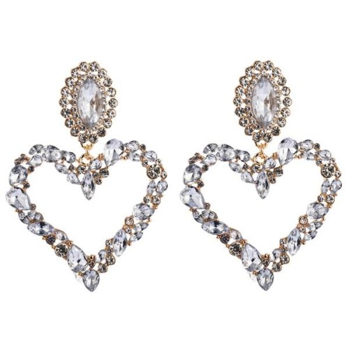 occidental style heart-shaped Alloy embed colorful diamond retro temperament exaggerating earrings woman Korean 