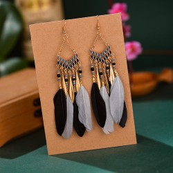 sector tassel feather earrings woman long style Bohemia beads occidental style..