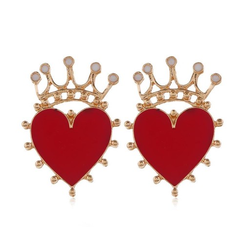 occidental style trend temperament all-Purpose heart-shaped crown earrings brief retro Bohemia enamel earrings