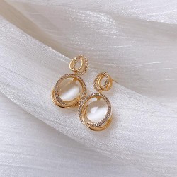 silver three-dimensional geometry cat earrings ear stud Korea temperament all-..