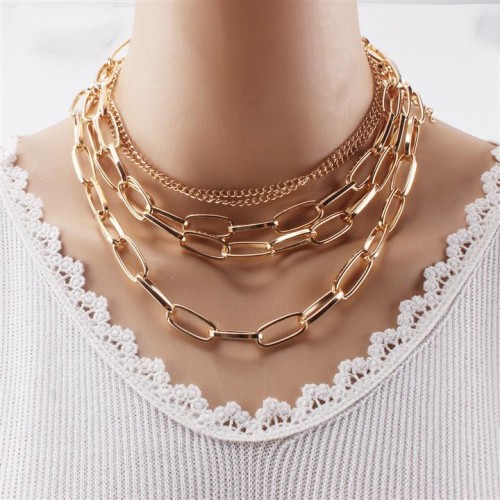 occidental style  personality geometry layer creative woman  retro punk multilayer mash up chain necklace