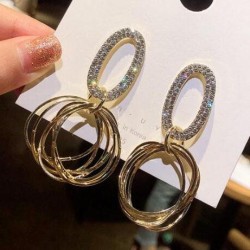 silver Metal Oval circle circle earrings woman high temperament ear stud perso..