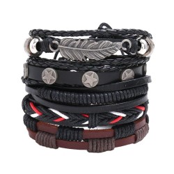 occidental stylediy Cowhide bracelet retro Alloy leaves Five-pointed star weav..