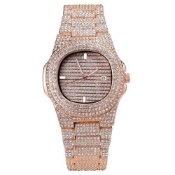 hho super damond watch-face man style quartz watchband day steel belt fully-je..