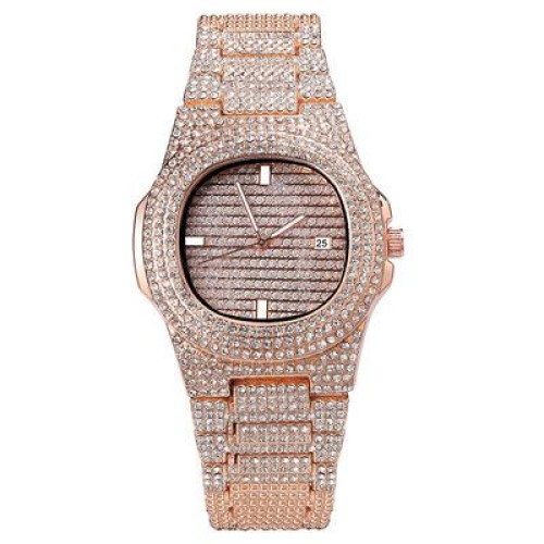 hho super damond watch-face man style quartz watchband day steel belt fully-jewelled watch