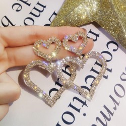 occidental style fashion exaggerating  diamond silver Double love earrings  te..