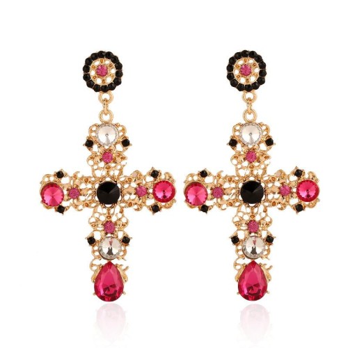 occidental style cross diamond earrings retro palace style hollow all-Purpose fresh earrings