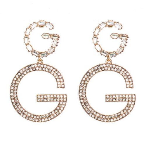 occidental style personality geometry Double pendant diamond personality exaggerating woman ear stud