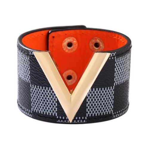 fashion bangle big width leatherV Word grid pattern trend all-PurposePU leather woman