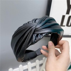 Korea retro pure colorPu cortex super width Headband woman Headband brief belt..