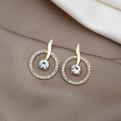 silver circle annular diamond ear stud woman sweet fresh earrings samll Earrin..
