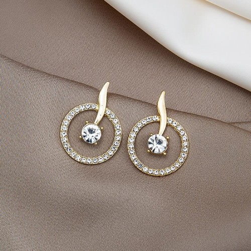 silver circle annular diamond ear stud woman sweet fresh earrings samll Earring