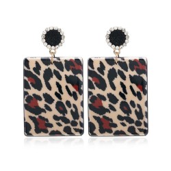 personality creative long square Acrylic leopard earrings Japan and Korea brie..