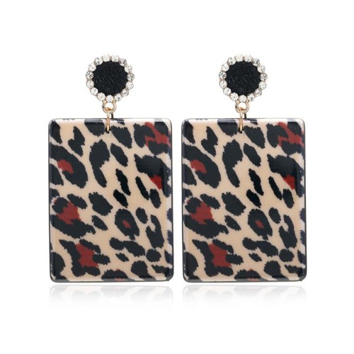 personality creative long square Acrylic leopard earrings Japan and Korea brief tempera