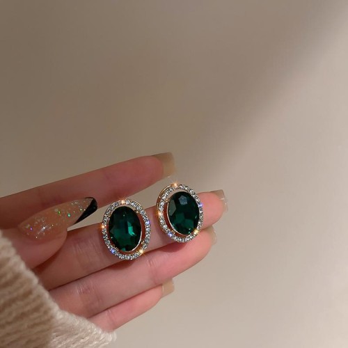silver Rhinestone geometry ear stud woman high earrings Korea retro palace wind Earring temperame
