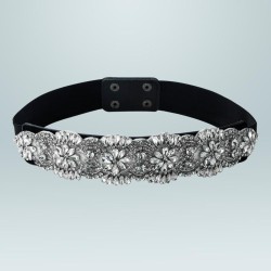 ins occidental style crystal gem width belt black  elasticity cloth belt diamo..