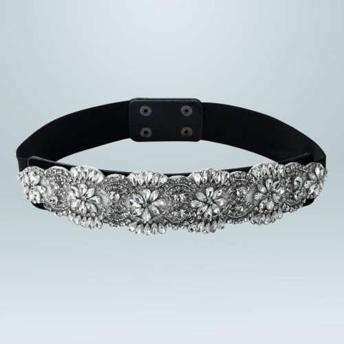 ins occidental style crystal gem width belt black  elasticity cloth belt diamond brilliant lady ornament