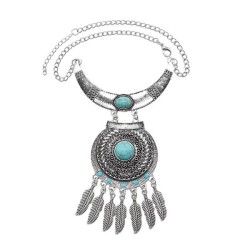 Bohemia fashion Alloy necklace pattern mosaic turquoise feather tassel ethnic ..