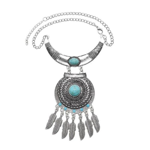 Bohemia fashion Alloy necklace pattern mosaic turquoise feather tassel ethnic style