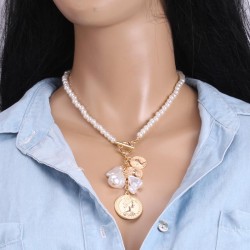 retro Irregular imitate Pearl necklace  occidental styleins wind beads chain p..