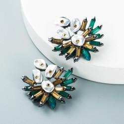 personalityins Alloy diamond color natural Pearl flowers earrings woman retro