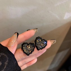 silver diamond love ear stud gold samll tassel earrings Korea all-Purpose retr..