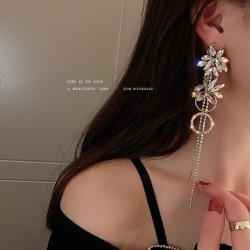silver diamond flowers tassel earrings occidental style long style personality..