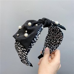 leopard eadband width Irregular Pearl belt big bow eadband Korean style
