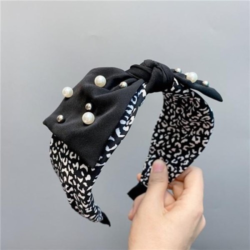 leopard eadband width Irregular Pearl belt big bow eadband Korean style