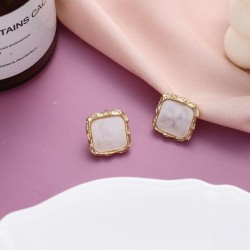 silver Earring temperament brief geometry square earrings retro color ear stud..
