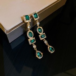 silver geometry diamond color earrings retro ear stud palace wind long style t..