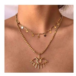 occidental style fashion Alloy eyes star pendant multilayer necklace woman ins..