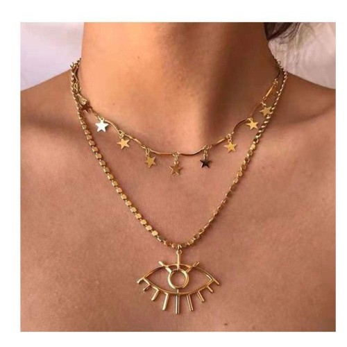 occidental style fashion Alloy eyes star pendant multilayer necklace woman ins wind women