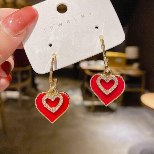s silver diamond love circle arringins wind Peach heart Acrylic earrings temperament ear stud