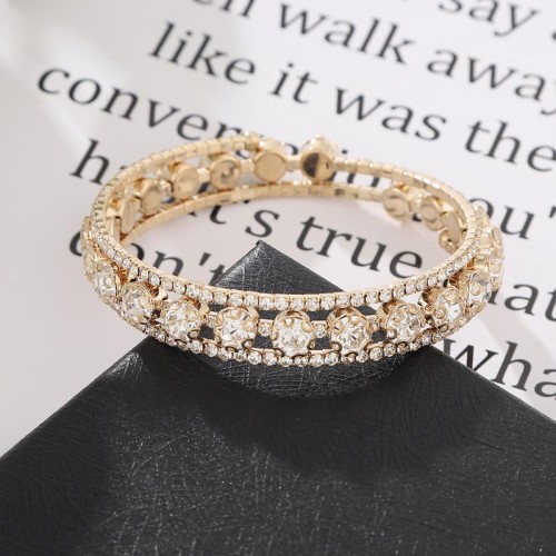 occidental style elasticity opening bangle Rhinestone Pearl multilayer bangle twining more row Pearl Rhinestone b