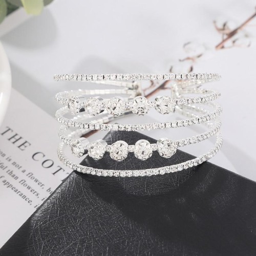  bride occidental style elasticity Rhinestone bracelet row  crystal fully-jewelled diamond bangle