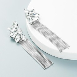 Korean styleins wind Alloy mosaic color Rhinestone flowers long style tassel e..