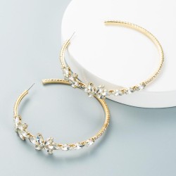  Alloy mosaic color glass diamond Rhinestone flowers earrings occidental style..