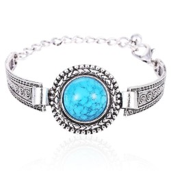 occidental style Round turquoise bracelet retro Alloy carving bangle ethnic st..