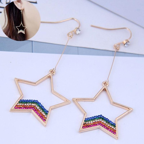 fine  Korean style fashion fineOL colorful diamond Five-pointed star  personality earrings