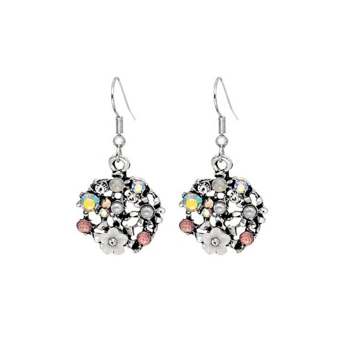 retro fashion temperament hollow diamond Shells flowers earrings  ethnic style embed Pearl colorful diamond earring