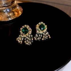 silver Korea samll earrings retro crystal diamond tassel ear stud temperament ..