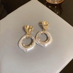 silver Korea Pearl diamond love earrings geometry circle fashion earring fresh..