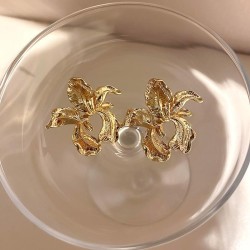 silver Irregular gold flowers ear stud retro Metal wind Korea Earring woman